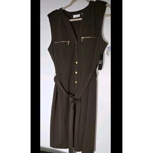 New York and company Dark Brown Shirt Dress Gold Buttons Zipped Breast Pockets